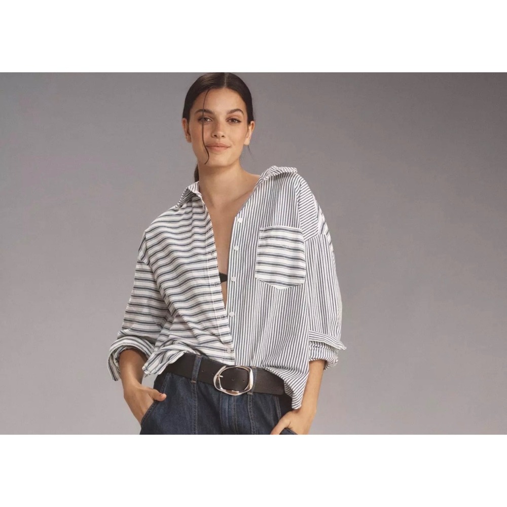 Maeve Anthropologie Bennet Button Down Shirt Blocked Stripe Edition XL NEW